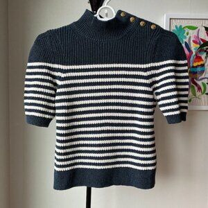 Anthropologie Maeve Nautical Blue and White Strip Knit Short Sleeve - Size XS